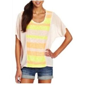 Miss Me Women's Chiffon Sequin Embellished Batwing Top Yellow Cream Size Small